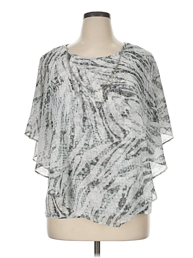 Pre-owned Alfred Dunner Short Sleeve Blouse In Silver