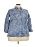 Foxcroft 100% Cotton Print Blue 3/4 Sleeve Button-Down Shirt Size 18 - photo 1
