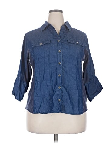 Always Indigo 3/4 Sleeve Button-Down Shirt (view 1)