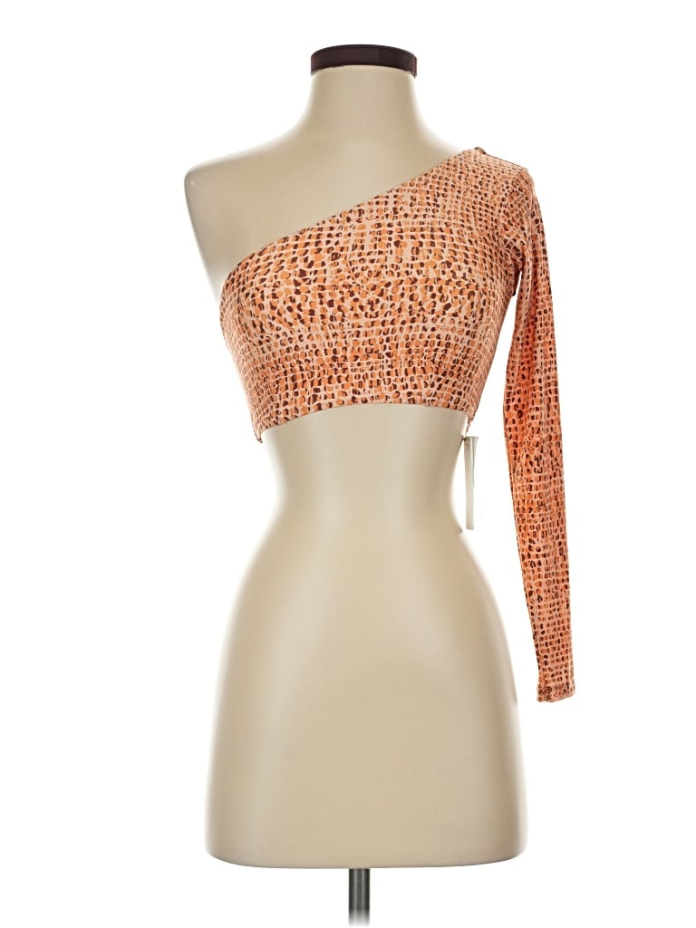 Pre-owned L*space 3/4 Sleeve Top Orange One Shoulder Neckline Tops