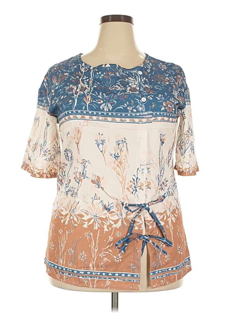 Pre-owned Unbranded Short Sleeve Blouse In Tan