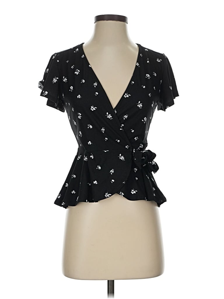 Pre-owned Meraki Short Sleeve Blouse In Black