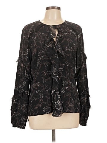 Ecru Long Sleeve Silk Top (view 1)