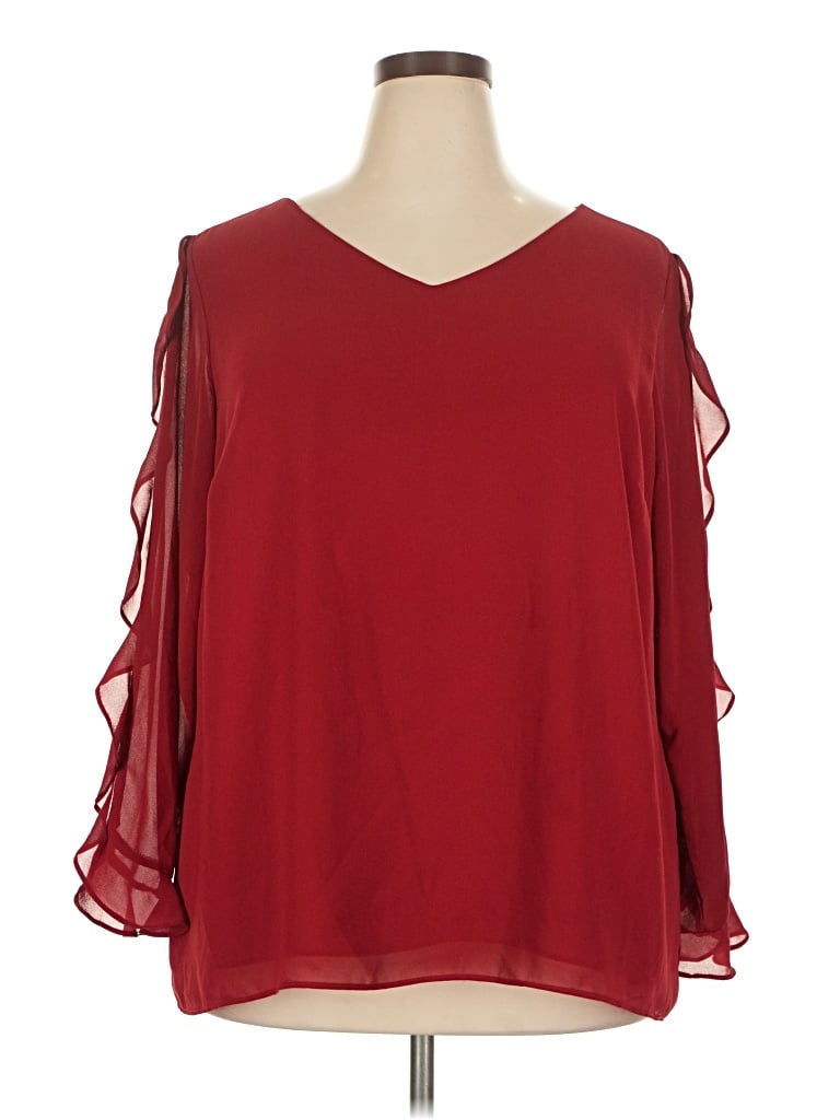 Pre-owned Roz & Ali 3/4 Sleeve Blouse In Burgundy