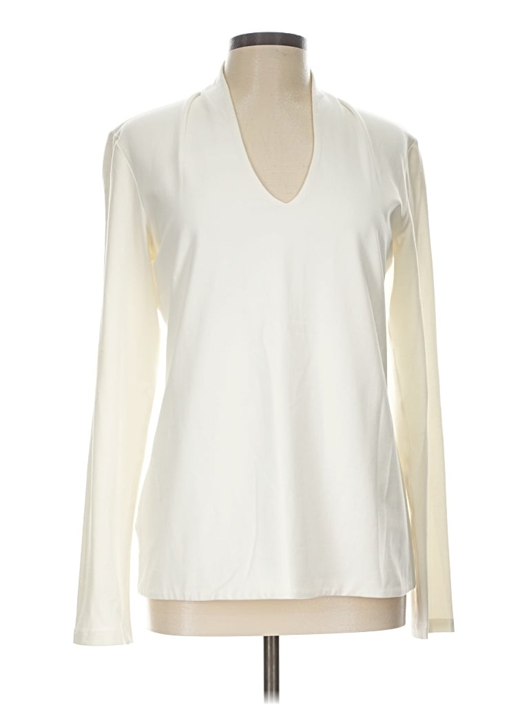 Pre-owned W By Worth Long Sleeve Top Ivory Plunge Neckline Tops