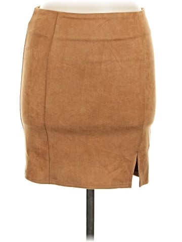 Chocolate Faux Leather Skirt (view 1)