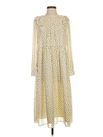 Madewell Smocked Ruffle-Shoulder Midi Dress in Inkbrush Dots (view 1)