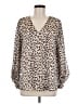 Adrienne 100% Polyester Animal Print Tan Long Sleeve Blouse Size M - photo 1