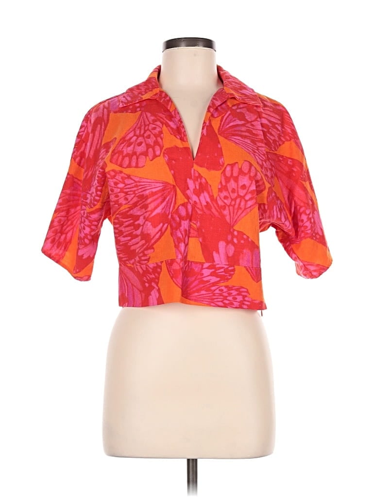 Pre-owned Scoop Short Sleeve Blouse In Pink