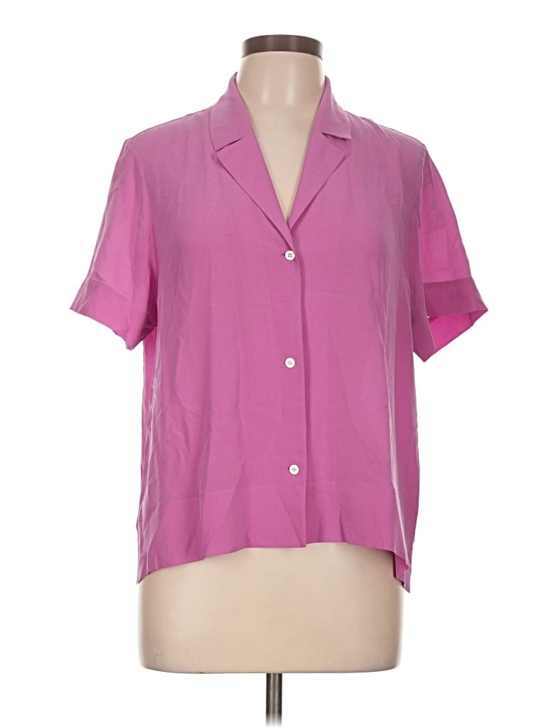 Pre-owned Everlane Short Sleeve Silk Top Pink Open Neckline Tops