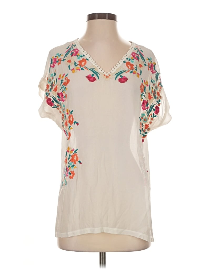 Pre-owned Sundance Short Sleeve Blouse In Ivory