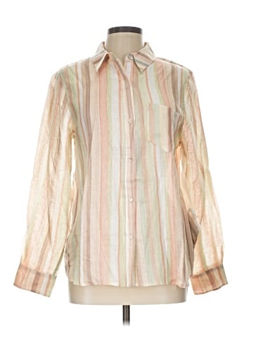 Ecru Long Sleeve Button-Down Shirt (view 1)