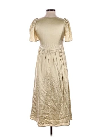 Madewell Puff-Sleeve V-Neck Midi Dress in Shiny Gold (view 2)
