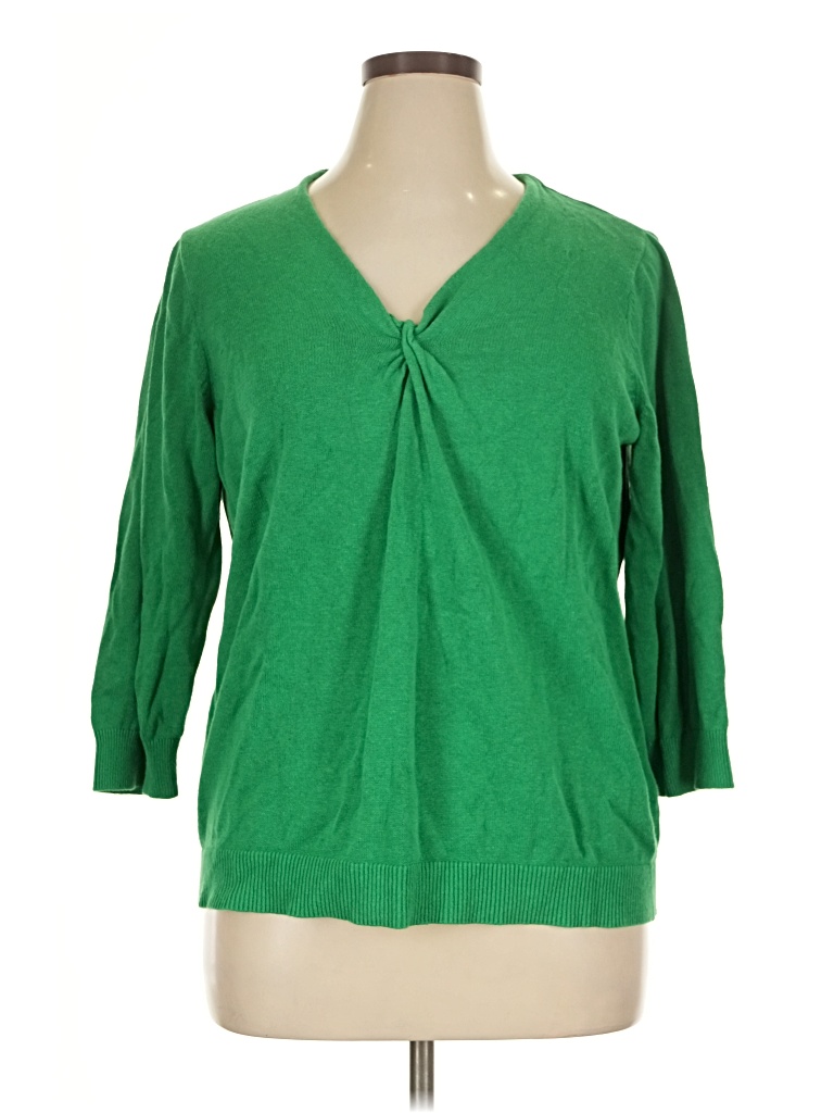 Pre-owned Lands' End Cardigan Sweater In Green