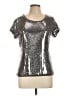 August Silk 100% Nylon Metallic Silver Short Sleeve Top Size L - photo 1