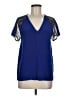 Karina Grimaldi Solid Blue Short Sleeve Blouse Size M - photo 1