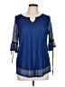 Onyx 100% Polyester Blue 3/4 Sleeve Blouse Size L - photo 1
