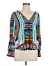 Glam 100% Silk Teal Long Sleeve Silk Top Size M - photo 1