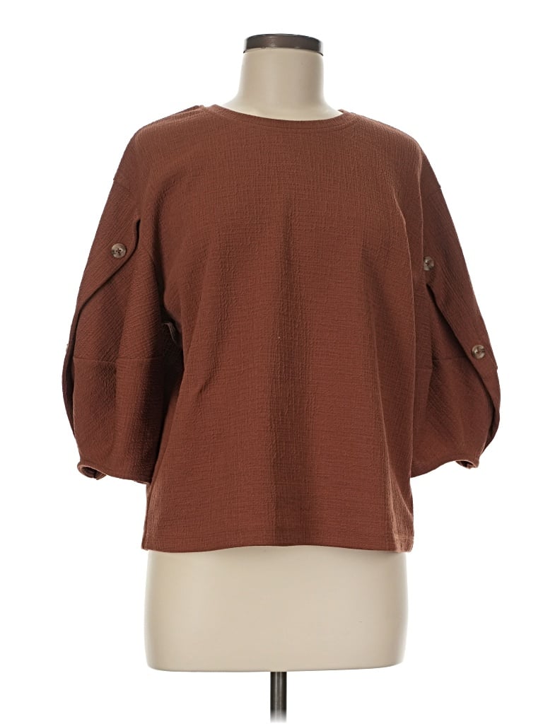 Pre-owned Current Air 3/4 Sleeve Top Brown Boatneck Tops