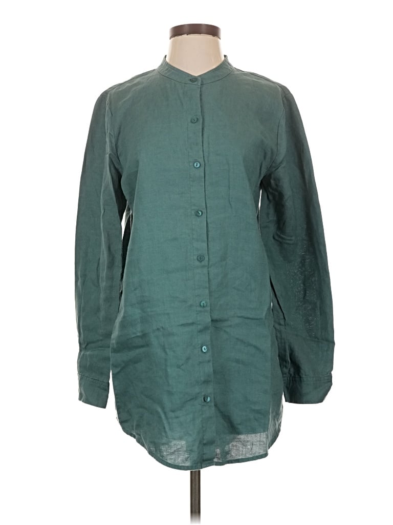 Pre-owned Eileen Fisher Long Sleeve Blouse In Teal
