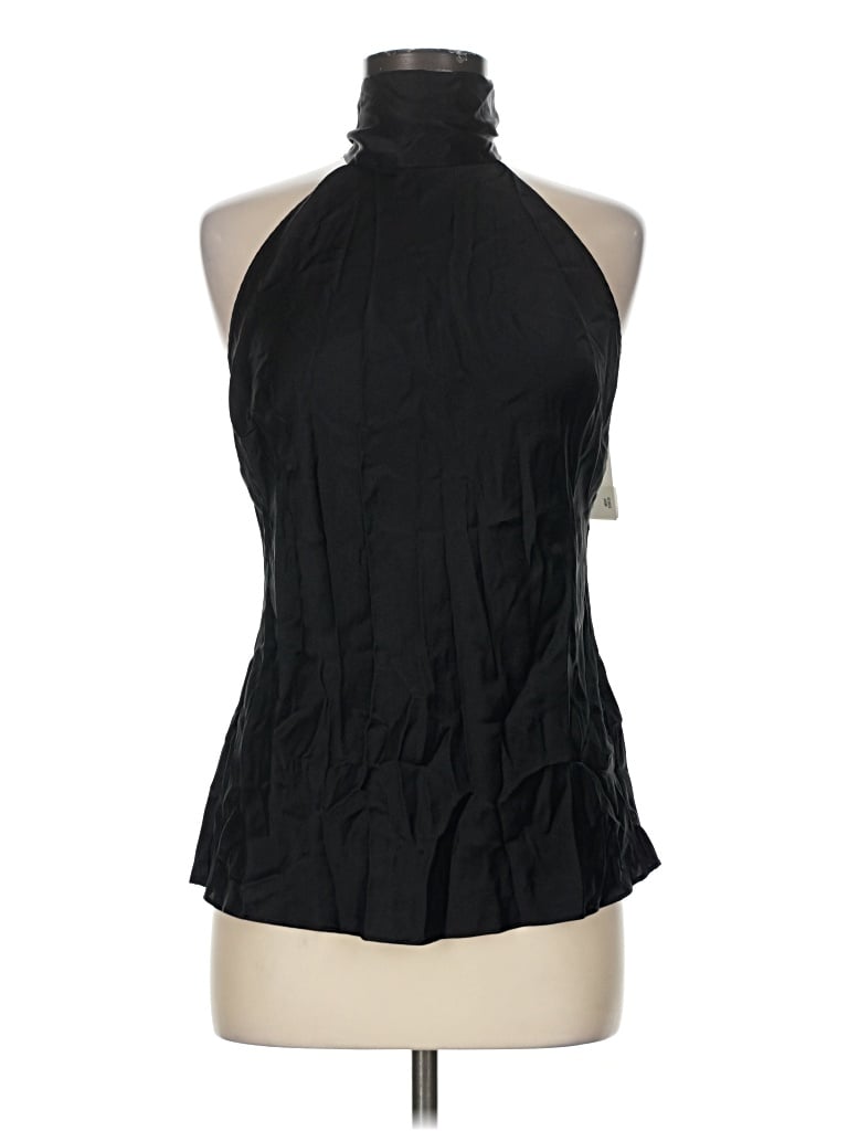 Frame Sleeveless Silk Top Black Tie Neck Tops