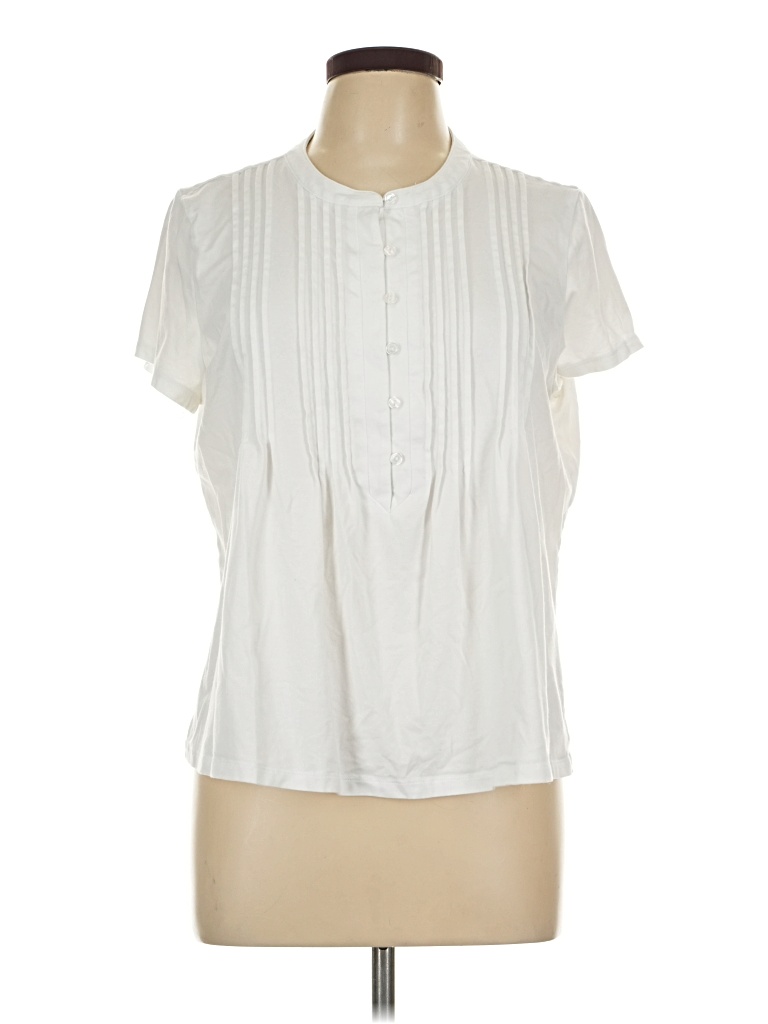 Pre-owned Lands' End Short Sleeve Blouse In White
