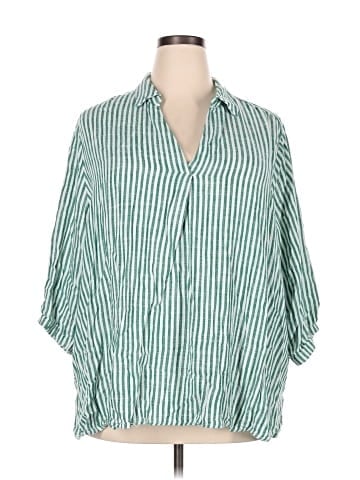 Ulla Popken 3/4 Sleeve Button-Down Shirt (view 1)