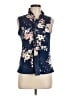 Harve Benard Floral Blue Sleeveless Button-Down Shirt Size M - photo 1