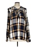 Tribal 100% Viscose Plaid Blue Long Sleeve Blouse Size L - photo 1