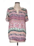 DR2 Aztec Or Tribal Print Color Block Floral Fair Isle Graphic Pink Short Sleeve Blouse Size L - photo 1