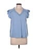 Mine 100% Rayon Blue Short Sleeve Blouse Size L - photo 1