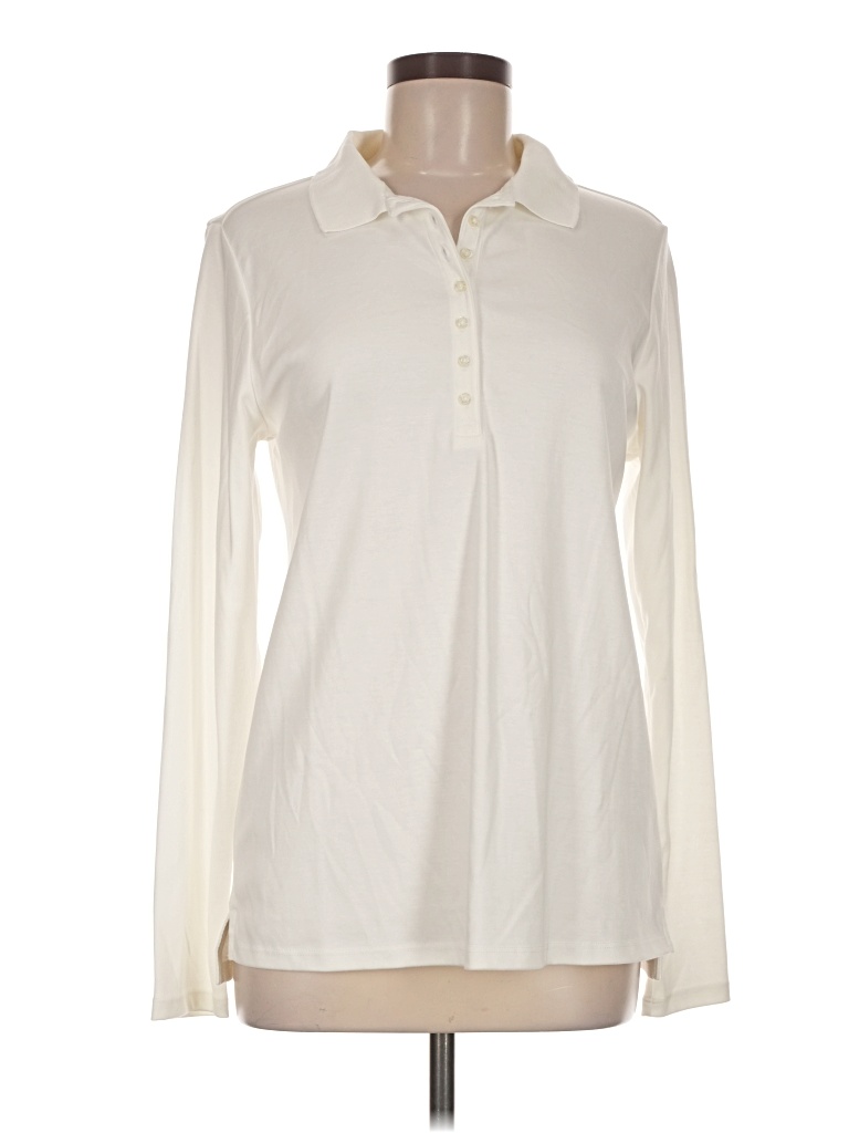 Pre-owned Lands' End Long Sleeve Blouse In Ivory