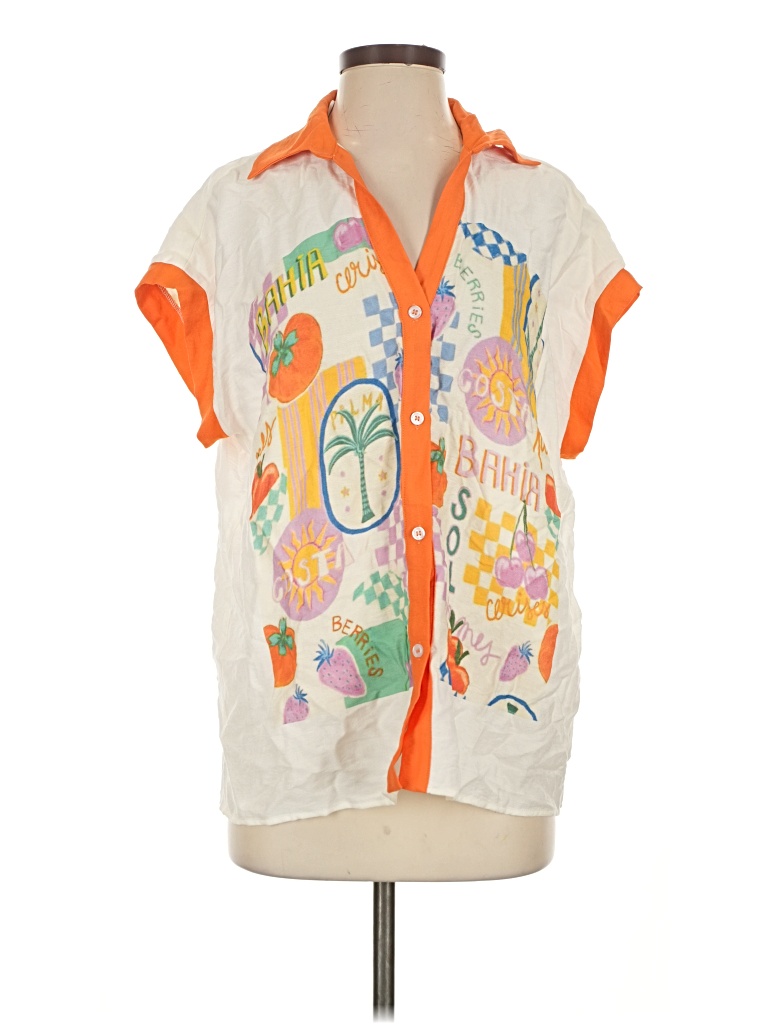 Pre-owned Assorted Brands Short Sleeve Button Down Shirt In Orange