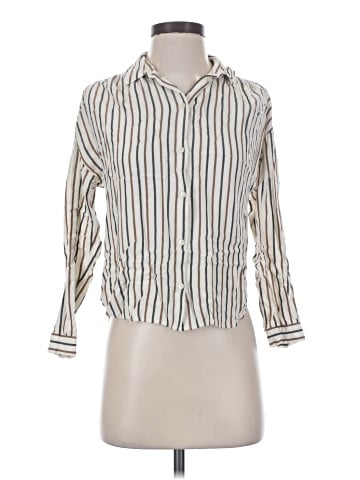 Madewell Shirred Button-Up Shirt in Stripe (view 1)