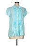 Talbots 100% Linen Color Block Teal Short Sleeve Blouse Size M - photo 1