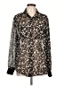 DKNY 100% Polyester Animal Print Silver Long Sleeve Blouse Size L - photo 1
