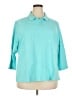 Appleseeds Teal 3/4 Sleeve Button-Down Shirt Size 3X - photo 1