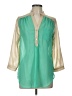A. Byer 100% Polyester Color Block Green 3/4 Sleeve Blouse Size L - photo 1
