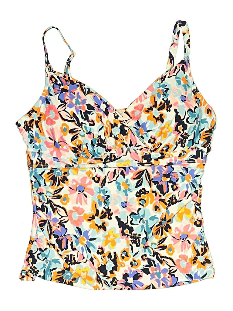 Pre-owned Anne Cole Swimsuit Top Ivory Floral Pattern Swimwear