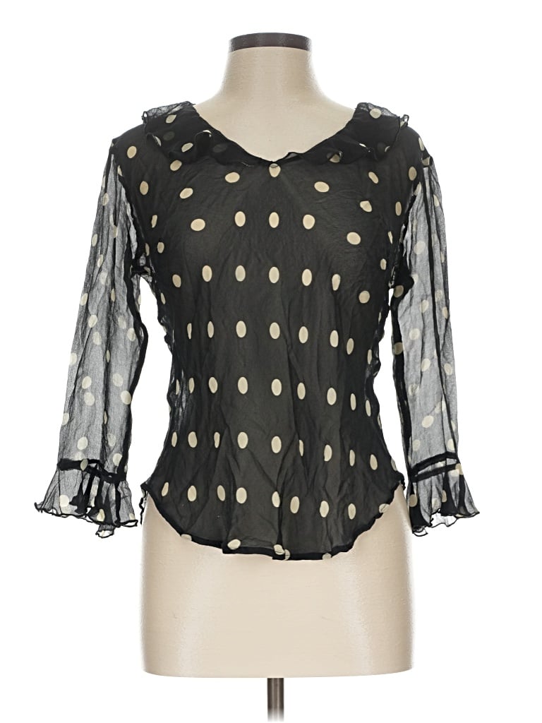 Pre-owned Karen Kane 3/4 Sleeve Silk Top Black Keyhole Neckline Tops