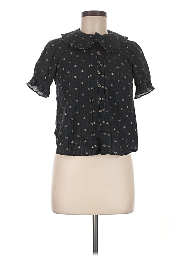Pre-owned Pilcro Short Sleeve Blouse In Black