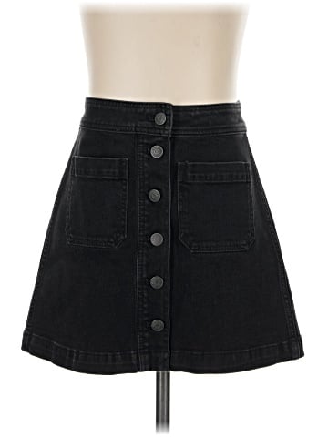 Madewell Stretch Denim A-Line Mini Skirt in Black Frost: Patch Pocket Edition (view 1)