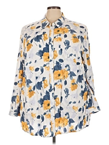 Ulla Popken 3/4 Sleeve Button-Down Shirt (view 1)