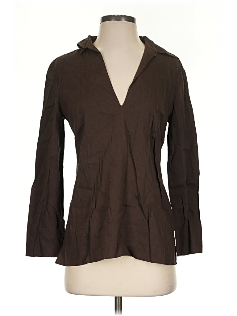Pre-owned Theory Long Sleeve Blouse In Brown