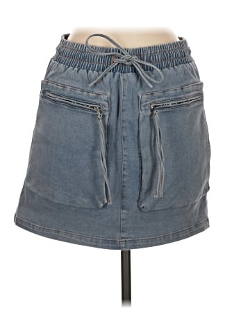 Aqua Denim Skirt (view 1)