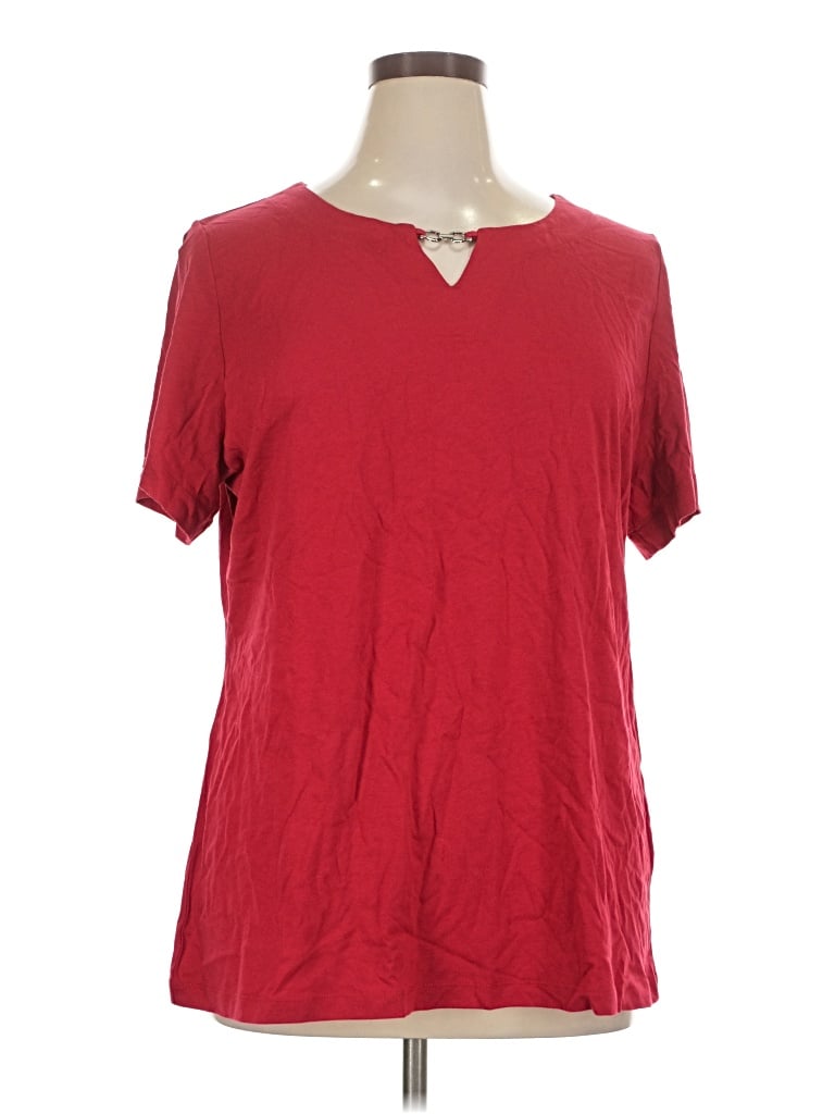 Karen Scott Short Sleeve Top Red Keyhole Neckline Tops