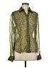 Carlisle 100% Silk Animal Print Green Long Sleeve Silk Top Size 8 - photo 1