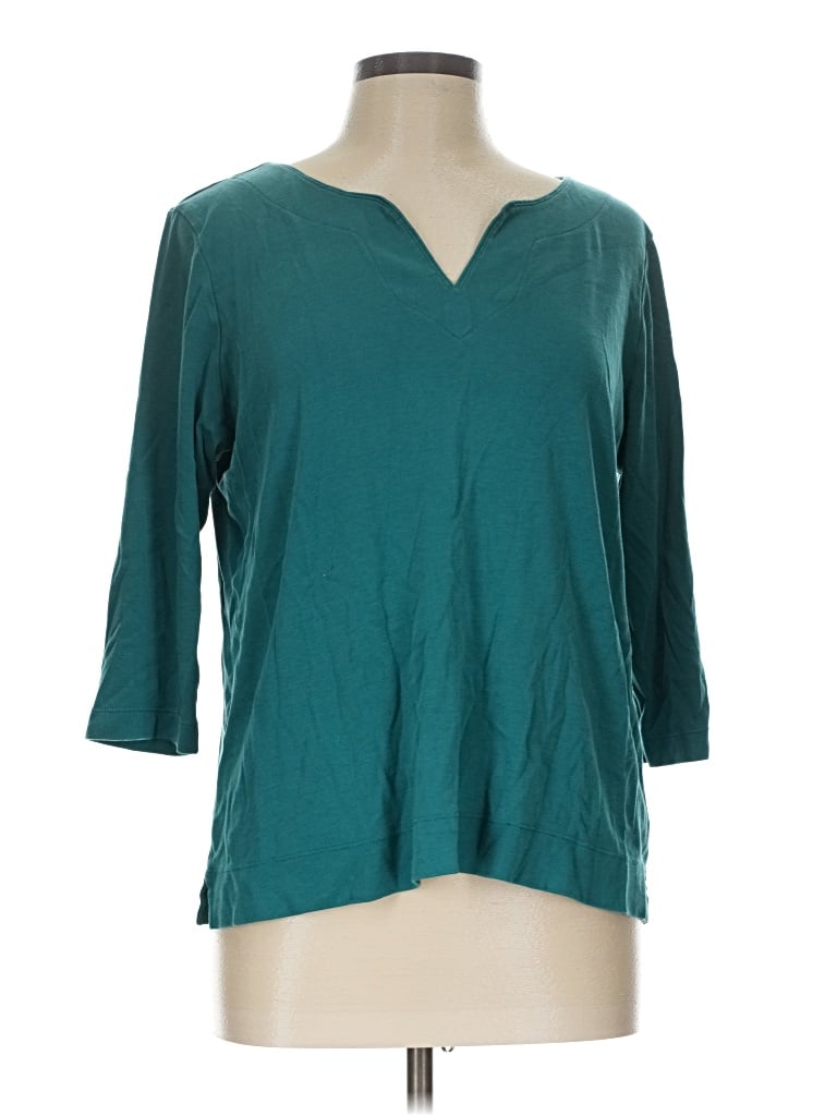 Pre-owned L.l.bean 3/4 Sleeve Top Teal V-neck Tops