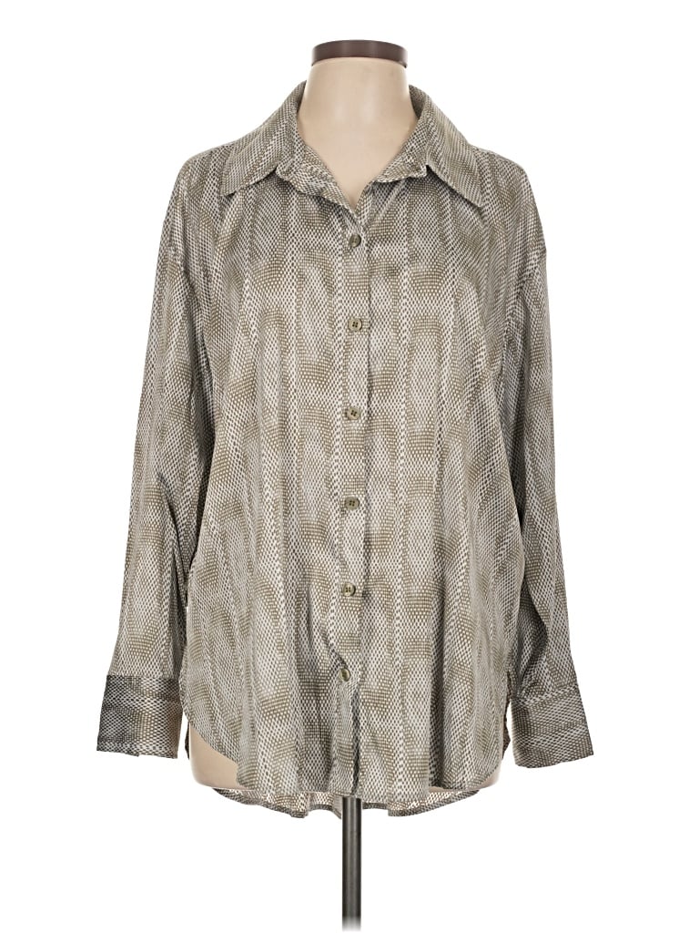 Pre-owned Open Edit Long Sleeve Blouse In Gray
