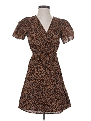 Madewell Flutter-Sleeve Wrap Mini Dress in Painted Leopard (view 1)